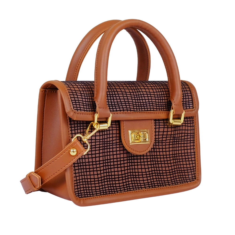Brown patterned cross-body with flap