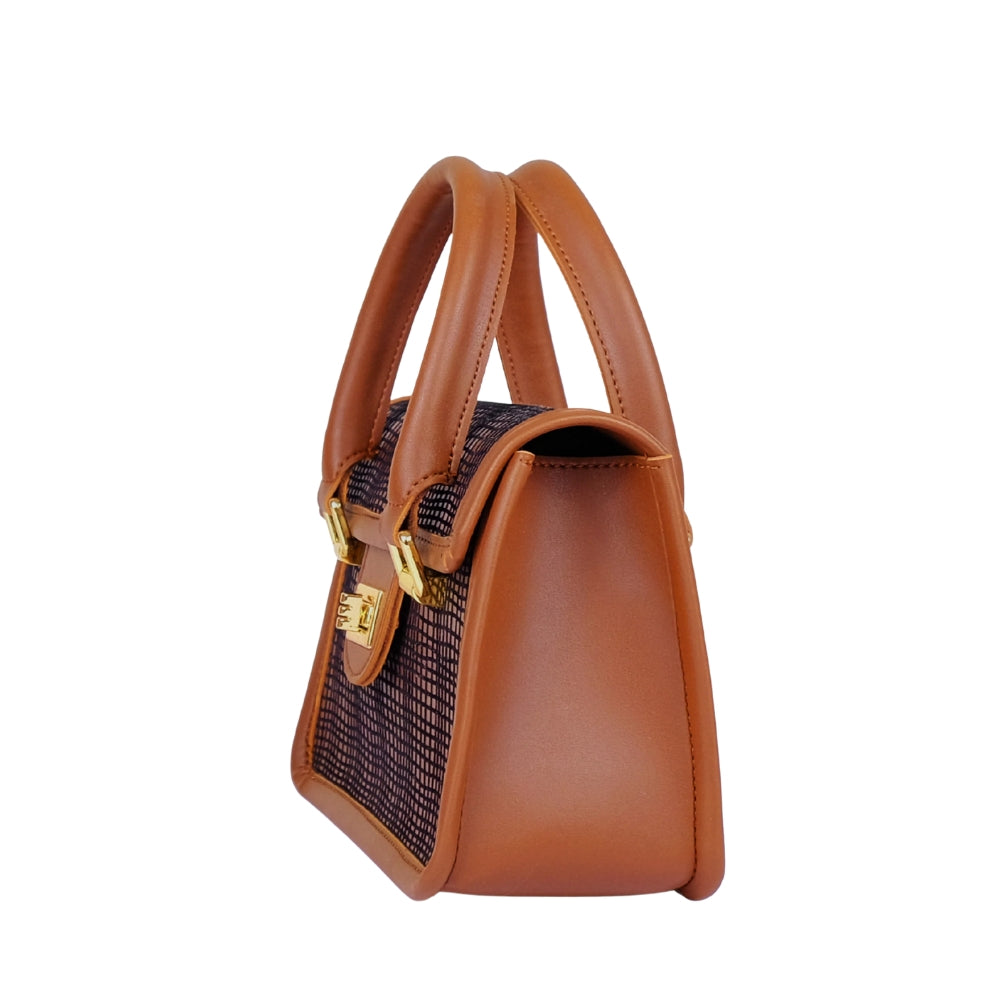 Brown patterned cross-body with flap