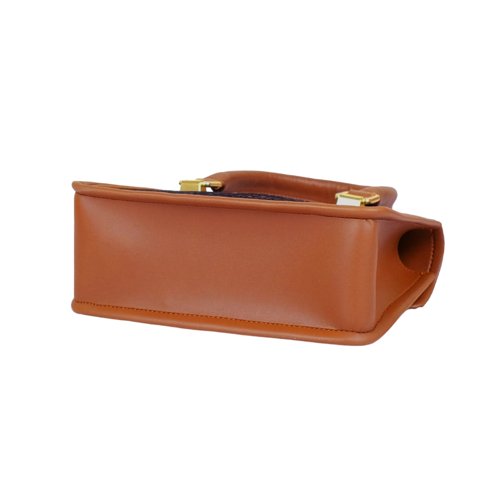 Brown patterned cross-body with flap