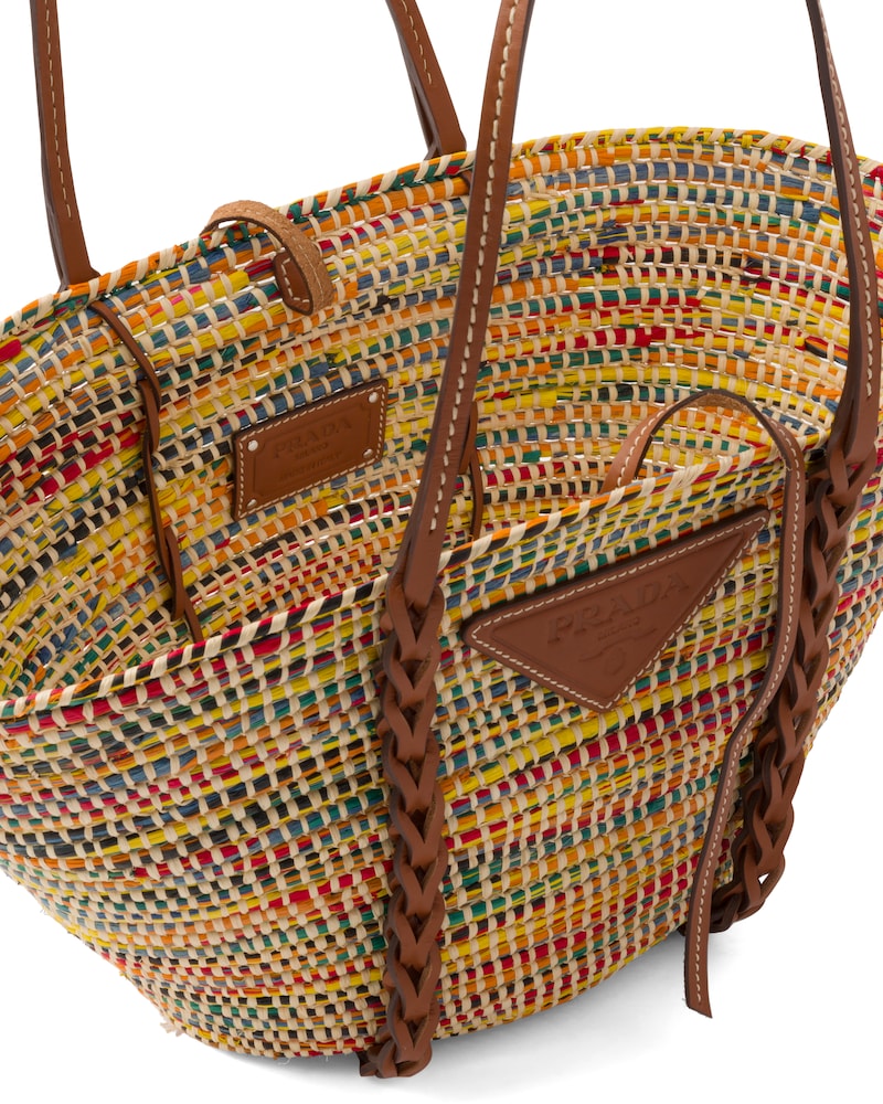 Prada Straw and Leather Tote Bag