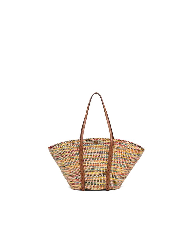 Prada Straw and Leather Tote Bag