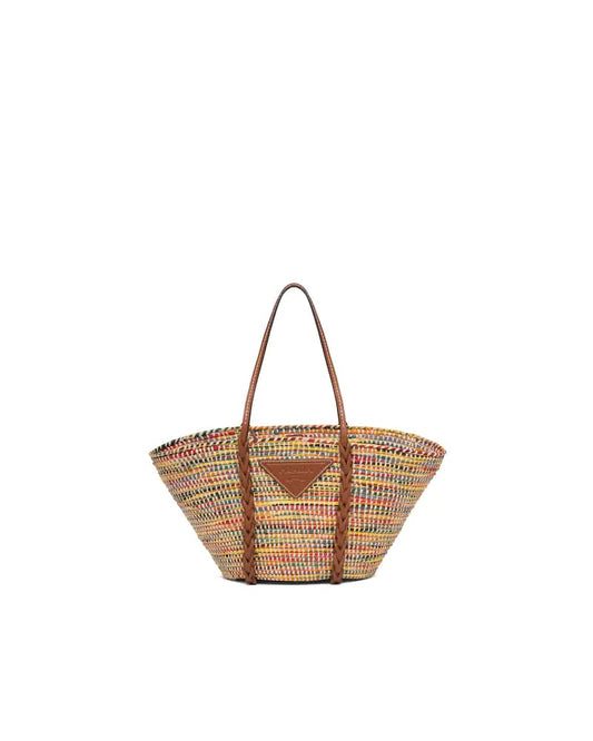 Prada Straw and Leather Tote Bag
