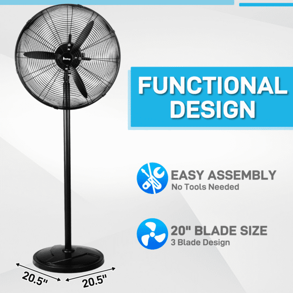 US MFJ-E50 Electric Fan, 20 Inches, Three-leaf Aluminum Fan, Industrial Floor Fan - Image 2