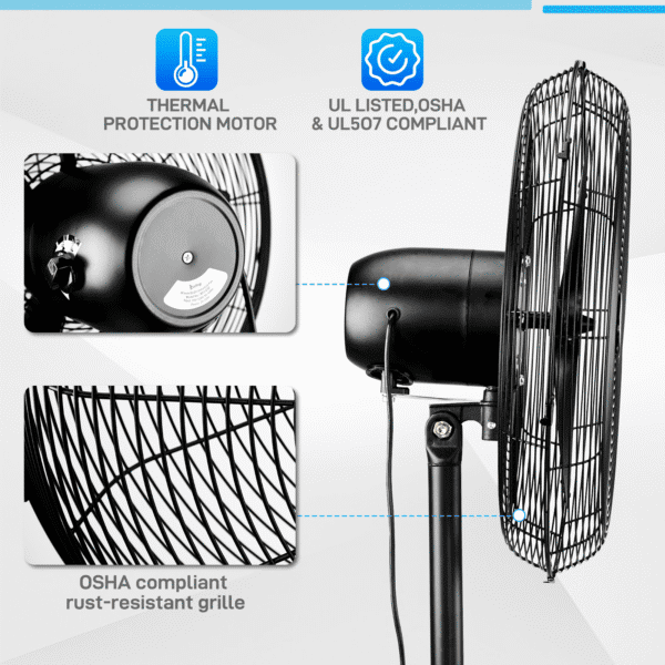 US MFJ-E50 Electric Fan, 20 Inches, Three-leaf Aluminum Fan, Industrial Floor Fan - Image 5