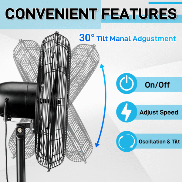 US MFJ-E50 Electric Fan, 20 Inches, Three-leaf Aluminum Fan, Industrial Floor Fan - Image 6