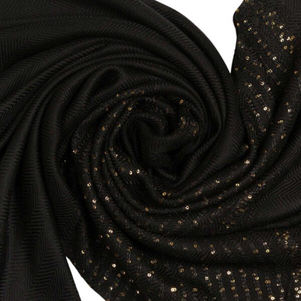 Luxily Black Sequined Woolen Shawl - Image 2