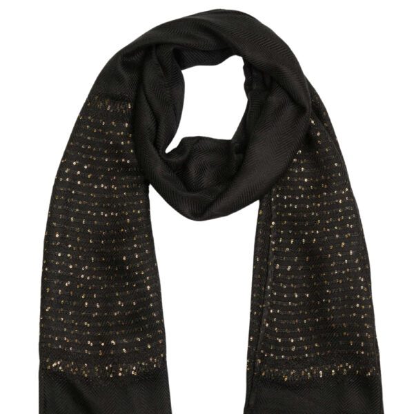 Luxily Black Sequined Woolen Shawl - Image 4